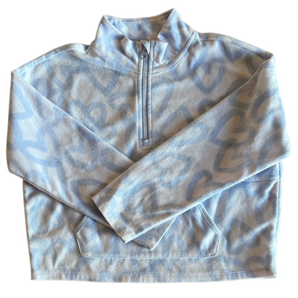ATHLETIC WORKS GIRLS MICROFLEECE QUARTER ZIP PULLOVER JACKET MED (7-8) LT BLUE